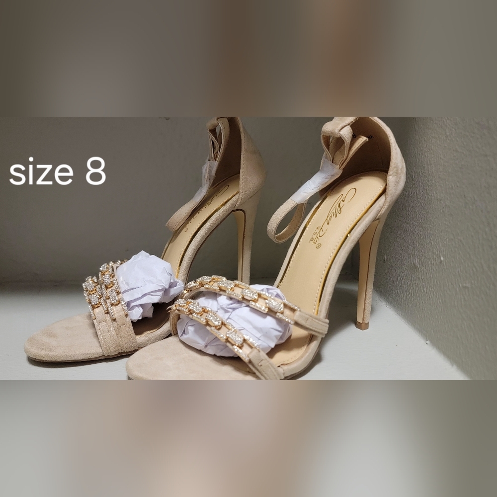 Elegant Beige High Heels with Chain Detail